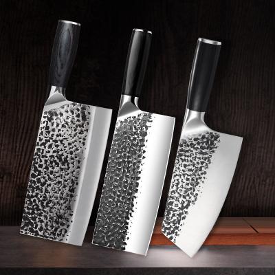 China Viable Wholesale Stainless Steel Kitchen Knives Set Chinese Cleaver Cutting Slicing Butcher Multipurpose Chef Knife With Wood Handle for sale