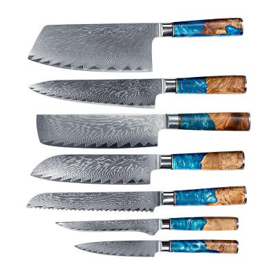 China Sustainable Cuchillos De Cocina 7Pcs Cuisinart Cleaver Knife Set Nakiri Resin Knife Set Nakiri Handle Vg10 Damascus Luxury Kitchen Knife Set for sale