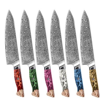 China Durable 8 Inch Chef Knife Professional Colorful Resin And Stabilize Wood Handle Cooking Knife Vg10 Damascus Steel Kitchen Chef Knife for sale