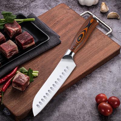 China 7 Inch Color Stainless Steel Wooden Handle Kitchen Knife Ultra Sharp Japanese Chef Santoku Knife To Cut Vegetable Fruit And Meat for sale