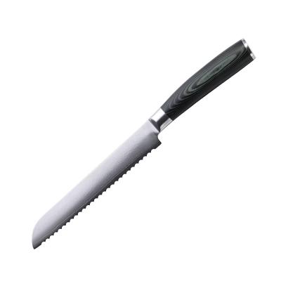 China Viable Wholesale Custom Serrated Bread Knife 8/10/12 inch Handle G10 Damascus Steel Professional Kitchen Bread Knife for sale