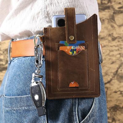 China Fashion Men's bag Retro simple casual crazy horse leather Fanny pack Multi-functional leather crossbody chest bag men's outdoor sports m for sale