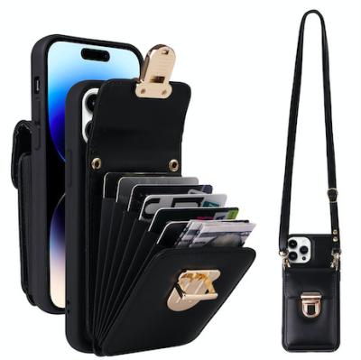 China Shockproof For iPhone 15 14 11 12 Pro Max Wrist Strap Stand Cover Card slot PU Leather Holder 14 Mobile Cell Phone Case wallet case for sale