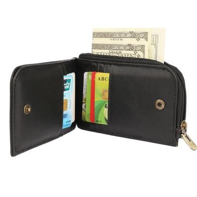 China RFID Leather short women's wallet RFID top layer cowhide holding bag multi-card position simple money clip card bag coin wallet for sale