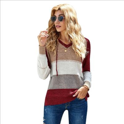 China New Design Breathable Women's Hooded Beach Fire Color Block Knitted Pullover Crop Sweatshirts Women Hoodies for sale