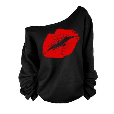 China Plus Size Anti-pilling Sexy Casual Female Sweatshirts Printed Lip Sweatshirts Fashion Off Shoulder Women Long Sleeve Sweatshirts for sale