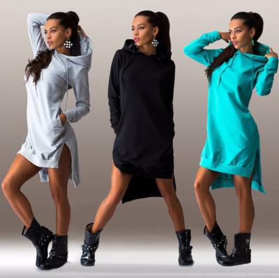 China Anti-wrinkle women's fashion hoodie dress long hooded dress with hood winter woman sweater dress for sale