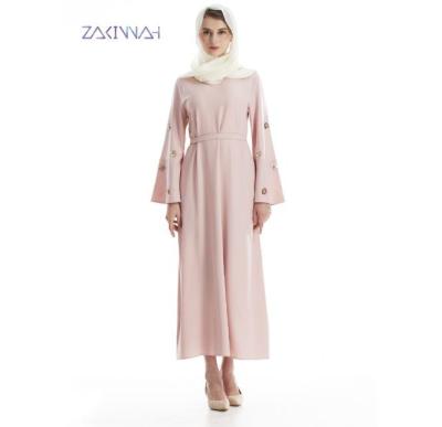 China Pakistan design washable pink muslim dress maxi long sleeve dresses fall dresses for women for wholesale customize for sale