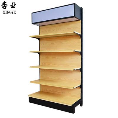 China New Design Single Sided Wood Grain Supermarket Shelving For Sale Grocery Store Gondola Shelf Supermarket Shelves for sale