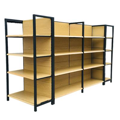 China Factory Wooden Shelf Gondola Shelving Supermarket Wood Racks Display Stand Book Shelves for sale