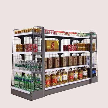 China New Custom High Quality 4 Layer Rack Supermarket Display Gondola Grid Double Side Single Side Shelf for sale