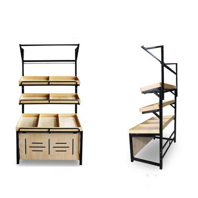 China Sigle side or double side fruit rack customized fruit shelf steel wooden view fruit shelf supermarket vegetable store shelves wholesale for sale