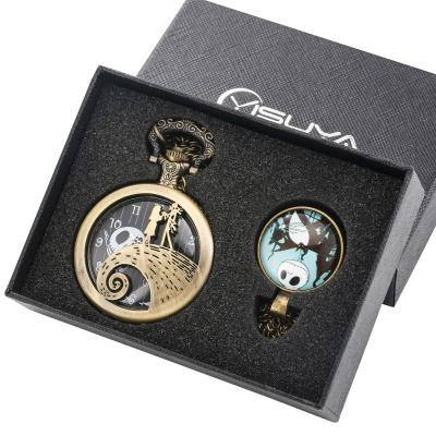 China Best Gifts Antique Nightmare Before Christmas Vintage Necklace Chain Pocket Watch Set Box For Women Men for sale