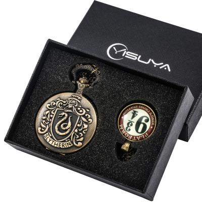 China Vintage Antique Luxury Necklace Slytherin University Theme Hogwarts Hogwarts Gift Pendant Chain Pocket Watch for Boys Girls for sale