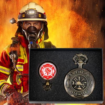 China Fireman Theme Pocket Watches Necklace Jewelry Firefighter Firefighter Chain Pendant Quartz Watch Friend Antique Bronze Gift for sale