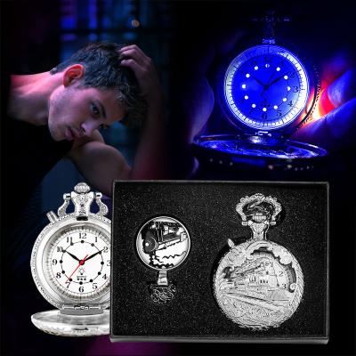 China Best Antique Gifts Box Arabic Numeral Fob Steampunk Pendant Necklace Retro Quartz Pocket Watch Chain Steam Chain Train Led Light Antique for sale