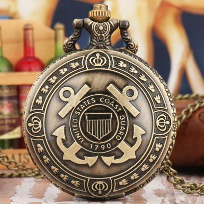 China Antique Vintage Metal Alloy Pocket Watch With US Navy Pattern Retro USA Bronze Pocket Watch for sale