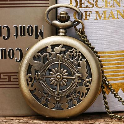 China Pocket Watch 80Cm Antique Chain Necklace With Compass Pattern , Hollow Frame Pocket Watch for sale