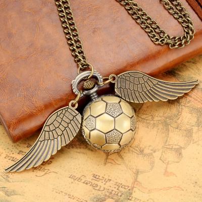 China Small Antique Bronze Ball Pendant FOB Clock Pip Design Soccer Necklace Pocket Watch Gifts With Wings For Kids for sale