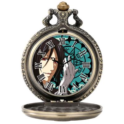 China Cheap Antique Bronze Metal Antique Black Butler Anime Pocket Watch Full Pocket Watches for sale