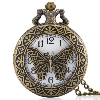 China Cheap Price Exquisite Antique Bronze Butterfly Dial Male And Arabic Numeral Pocket Watch No Brands Vintage Pocket Watch For Wome for sale