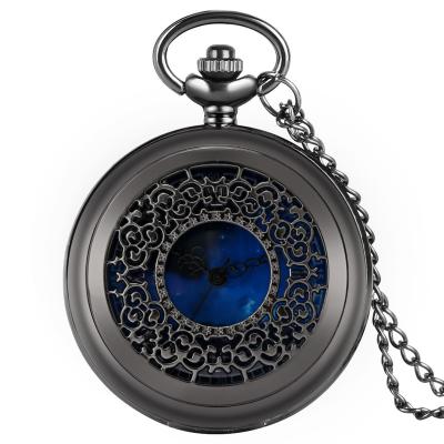 China Antique Black Silver Pattern Hollow Pocket Watch For Men, Hollow Face Star Pocket Watch For Women, Classic Hollow Pocket Watch for sale