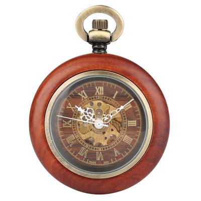 China Wholesale Antique Turnip Mahogany Automatic Mechanical Wooden Pocket Watch For First Generation Gifts for sale