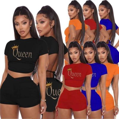 China BAZAI Letter Print Culture Head Anti-pilling 2 Pieces Set Women Shorts Two Piece Pants Outfits 2021Summer Jogger Sets Women for sale