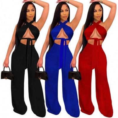 China Anti-pilling BAZAI Holow Off Sexy Sleeveless Zweiteiliges 2 Pieces Set Summer Two Piece Women Dress Pants Sets Clthes for sale