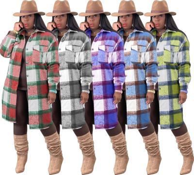 China Wholesale Breathable BAZAI Jacket Women Long Printing Grid Coat Women's Jacket With Fleece for sale