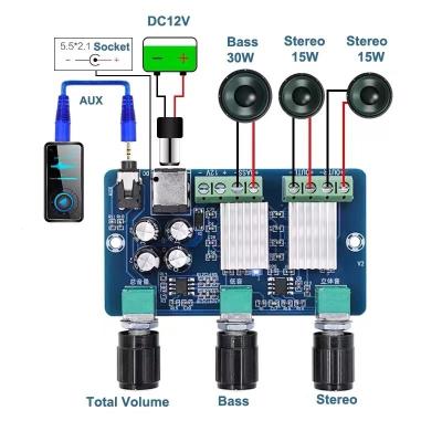 China Hot Sale 80*60*15mm High Power YDA-138-E Digital Power Amplifier Audio 2 Channel 15W*2+30W 2.1 Amplifier Board for sale