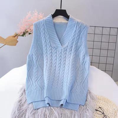 China 2021 Autumn Winter Style Student Loose Sleeveless Coat Korean Fashion Twist Sweater Sweater Vest Breathable Vests For Women for sale