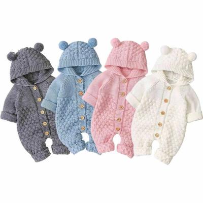 China New Plus Size Babies Ear Support Knit Hooded Autumn Winter Newborn Baby Romper Boys Sweater Overalls Babies Outfit for sale