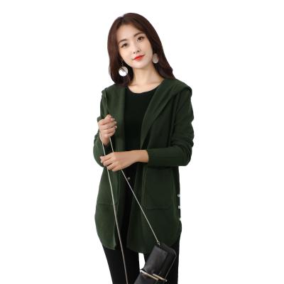 China 2021 winter breathable computer knitted women's pockets sweater overcoatr women's sweater hooded coat for sale