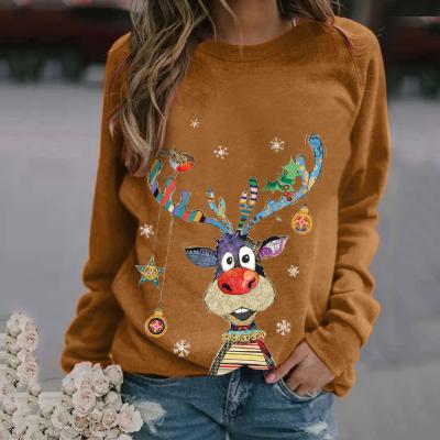 China Long Pull Femme O-Neck Christmas Sweatshirt Fashion Christmas Sleeve Women Sweater Winter Breathable Elk Printing Warm Sweaters for sale