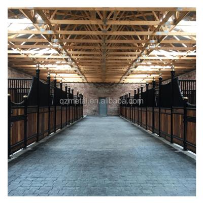 China Heavy Duty Cheap Bamboo Steel Trusses 3.6m*2.2m Panel Steel Horse Stable Stall With Rolling Feeder for sale