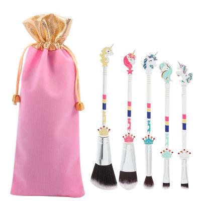 China Angular Blush New Arrive 5 Pcs Unicorn Metal Kawaii Makeup Brush Set Eyeshadow Blusher Foundation Concealer Fairy Brush 5 Pcs for sale