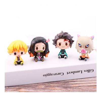 China 4pcs/Cartoon Toy Set Mini Demon Slayer: Kimetsu No Yaiba Kamado Tanjirou Kamado Nezuko Character Anime PVC Collectible Figure for sale