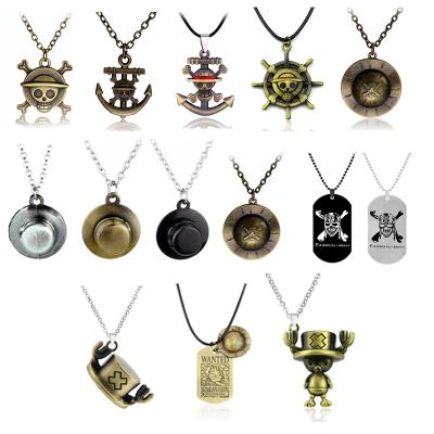 China Environmentally Friendly Straw Hat Chopper Fire Fist Ace Skull Rudder Ship Anime Luffy One Piece Necklace for sale