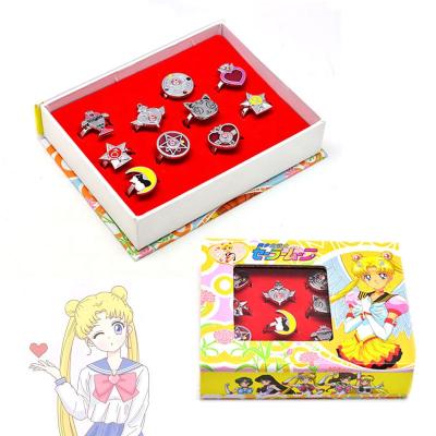 China High Quality Cute Moon Ring Set Gift Box Drop Oil Love Ring Cosplay Cartoon Character Anime Sailor Accessories For Girl for sale