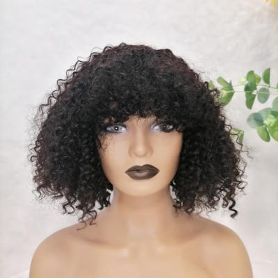 China Kinky Curly Double Kinky Curly Kinky Curly Afro Kinky Straight Human Hair Wigs Pulled Machine Made Remy Virgin Human Hair Wigs Grade 12A Full With Bang For Black Women for sale