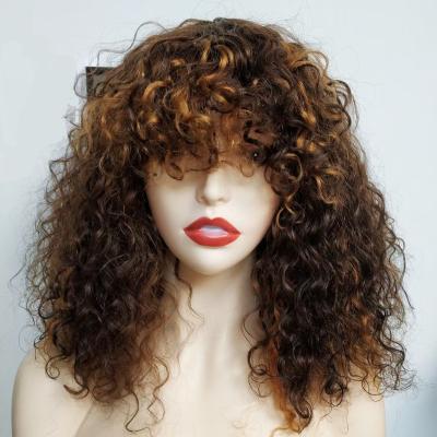 China Water Wave Ombre Highlight Double Color 12a Super Drawn Short Water Wave Wigs With Full Bang Brazilian Machine Made Hair Wig Vendors for sale