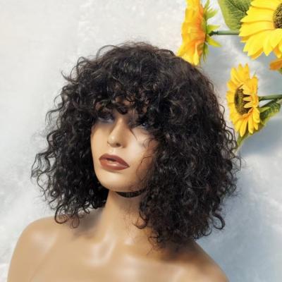 China Super Double Wave 12a Grade Fringe Wave Double Drawn Wigs With Bangs Brazilian Machine Made Full Bang Human Hair Wig Vendors for sale