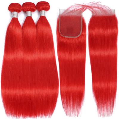 China Red Remy Straight Bundles With Closure Silky Straight Wave Bundles With Weave Brazilian Hair Bundles Closure Hair Bundles for sale