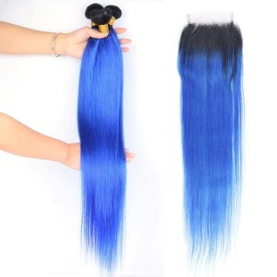 China Wholesale Raw Indian Silky Straight Straight Hair Weave Bundles With Sellers 100% Closure 1B/Blue Ombre Mink Virgin Human Hair Bundles for sale