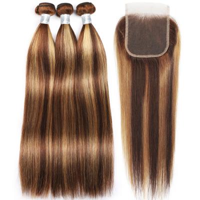 China Silky Straight Brazilian Wave Ombre Hair Bundles Hair Bundles With Closure Highlight Cutical Color Aligned Remy Hair Weave Bundles for sale