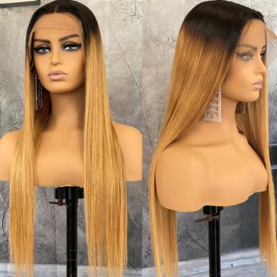 China T1b/27 Ombre Brown Long Straight Blonde Human Hair 13X4 Lace Front Human Hair Wigs Brazilian Remy Hair Wigs For Black Women for sale