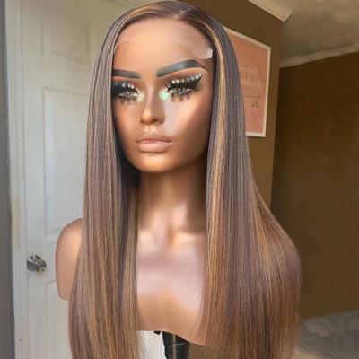 China Straight 150% 180% Density Ombre 5X5 HD Lace Closure Highlight Cutical Blonde Color Aligned Straight Wavy Wigs With Pre Plucked Hairline for sale