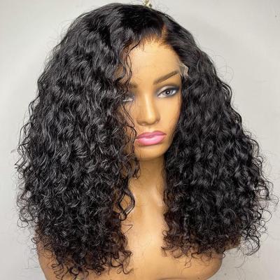 China Indian 10A 12A HD Glueless Water Wave Factory Virgin 4x4 13x4 13x6 Water Wave Transparent Human Hair Lace Front Wigs With Baby Hair for sale