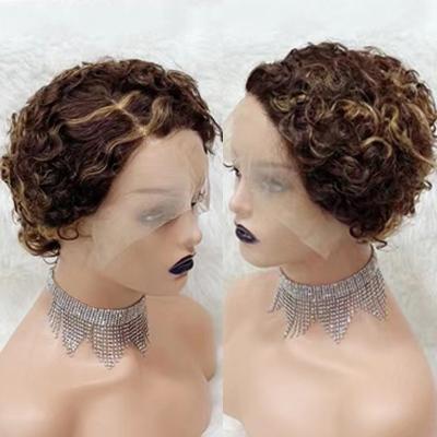 China Pixie Cut Pixie Hair Wig Brazilian 6 Inch Cut Wig P4/27 2Tone Ombre Highlight Color Short Bob Lace Front Wig With Wholesale Price for sale